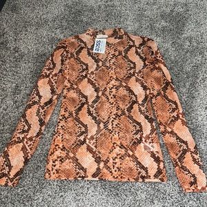 Free Kisses Orange Snake Print Sheer Top